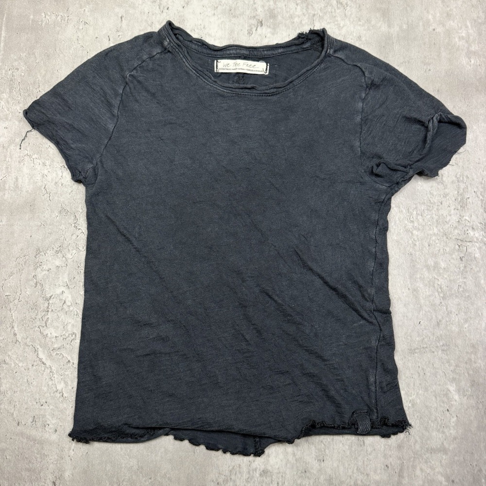 We The Free Free People Black Raw Seam Short Sleeve Top XS Shirt Charcoal